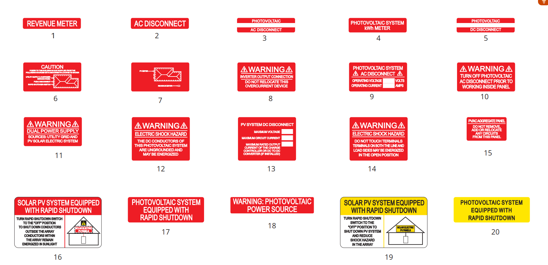 Custom reflective PV safety label set for a Texas commercial solar project